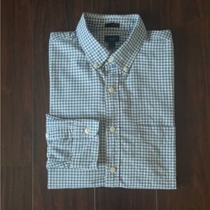 J. Crew Blue and White Gingham Oxford Shirt